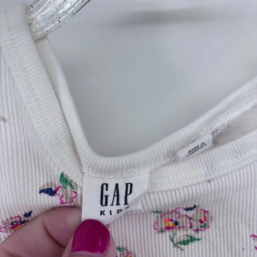 GAP Kids Floral Print Ribbed T-Shirt Girls Crew Neck Short‎ Sleeve Top